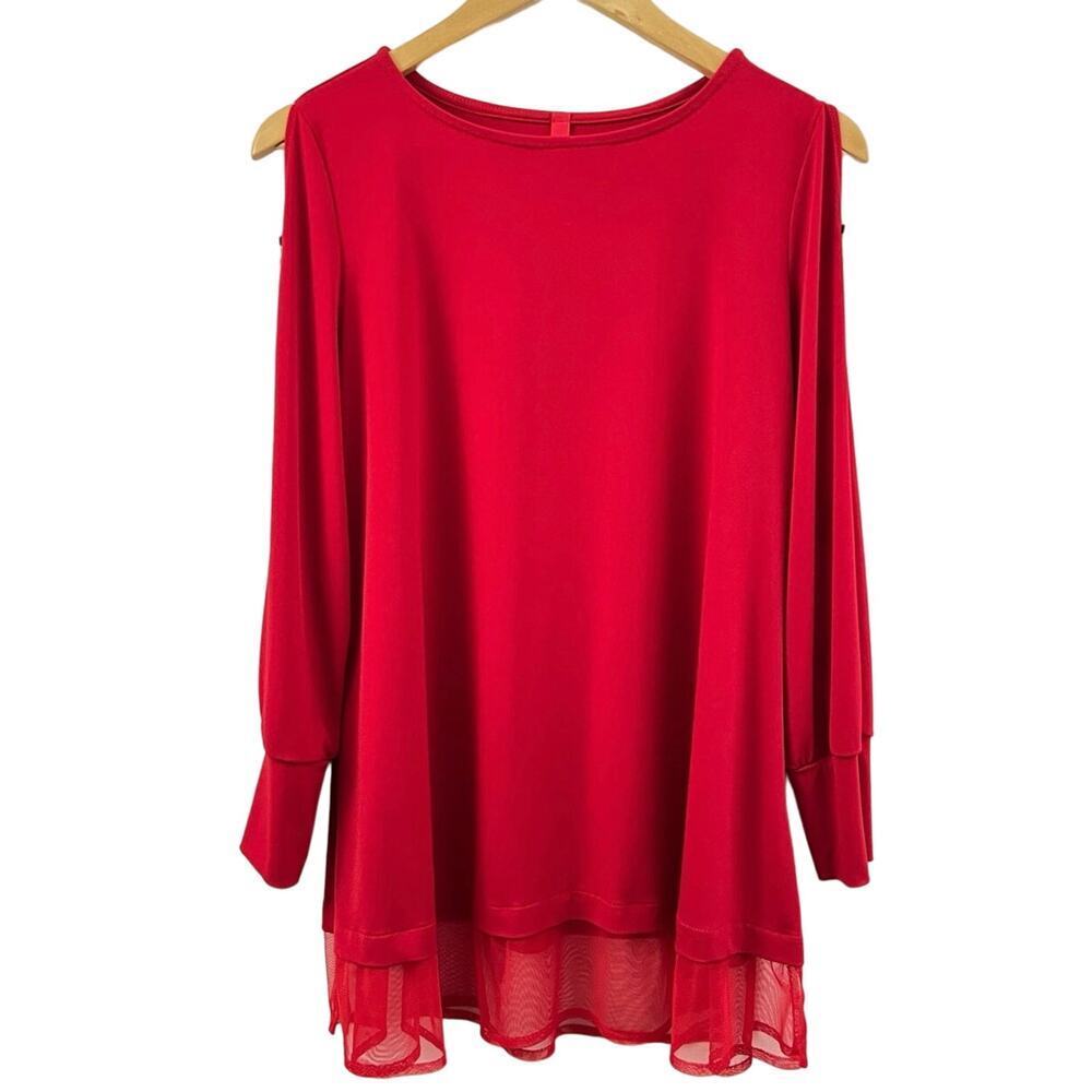 IC By Connie K Blouse Women’s Sz M Long Sleeve Tunic Top With Faux Pearls